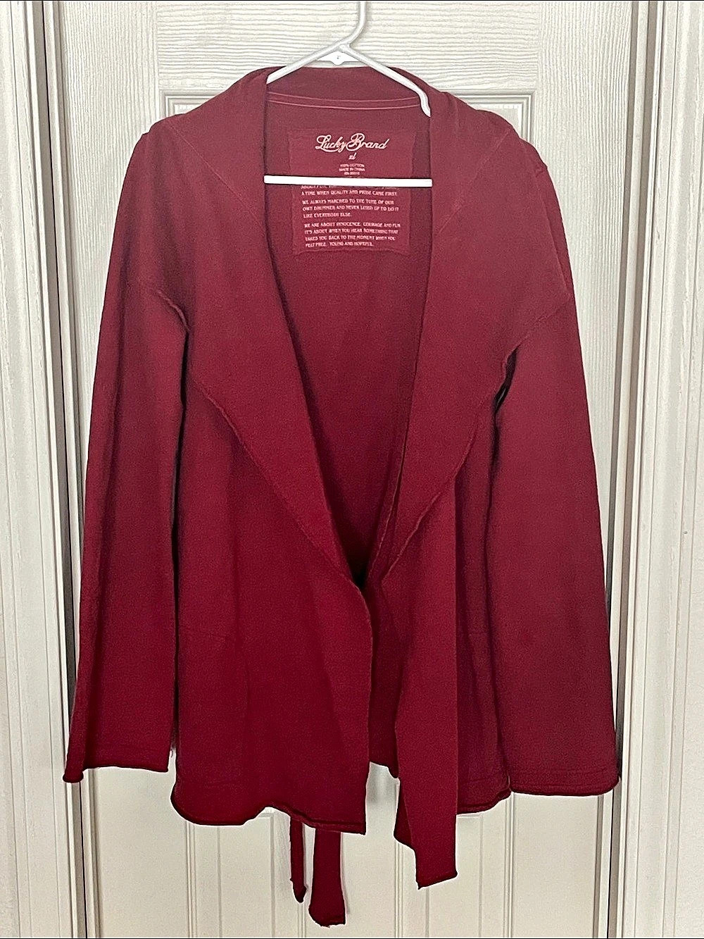 Lucky Brand Cotton Tie-Front Blazer in Red XL Like New